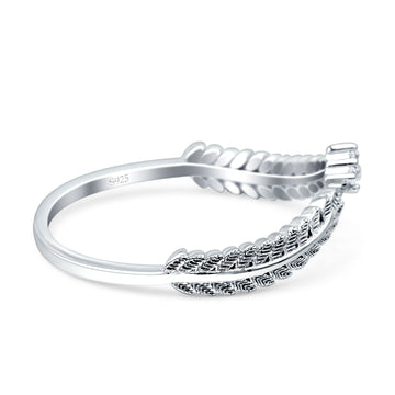 Curve Shape Leaf Design Wedding Ring Round Simulated Cubic Zirconia 925 Sterling Silver